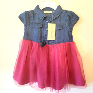 Baby Girls First Impression Demin and Tulle Shirt Dress Pink 12M